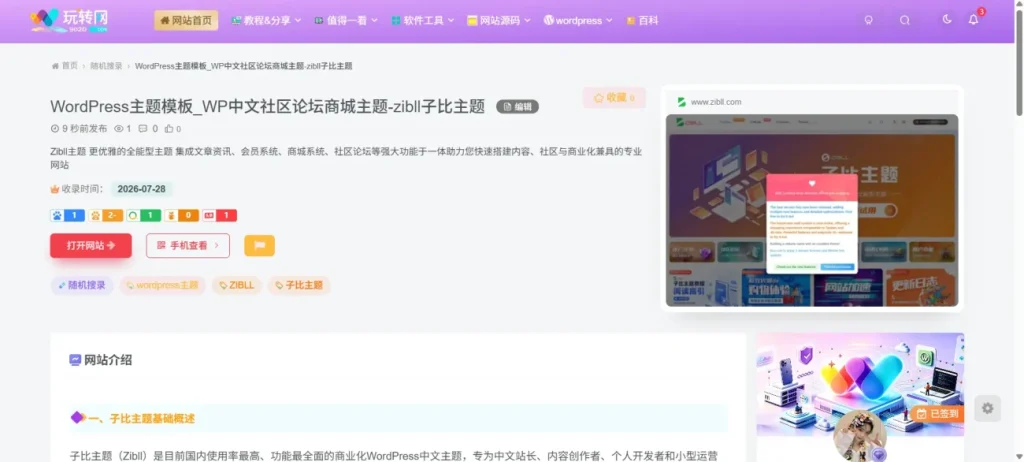 子比主题-链接详情页插件-子比资源网