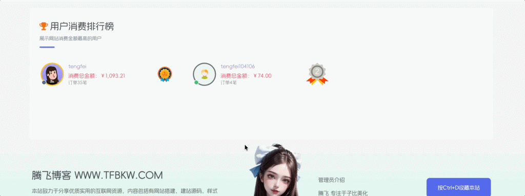 子比主题–用户消费排行榜插件